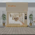 DanDan Storefront Exterior With Elegant Interior Scene Window Display And Palm Trees 3d model