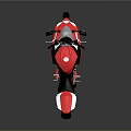 Red and White Sports Motorcycle with Sleek Aerodynamic Body Black Seat and Red Wheels
