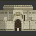 Traditional Stone Building Design With Intricate Dome Carvings And Arched Entrance