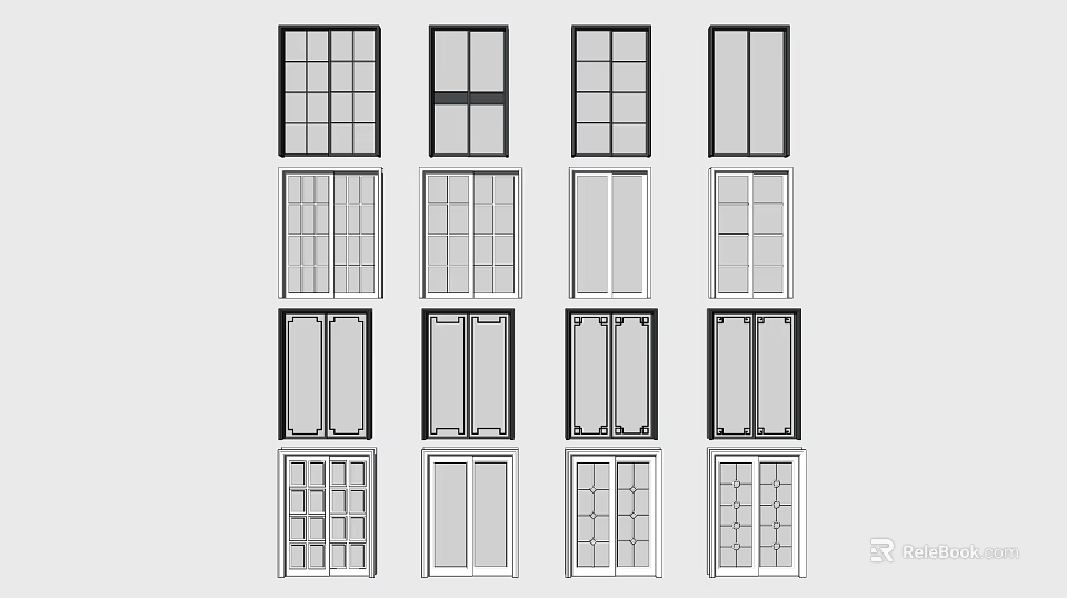 Different Sliding Doors Styles With Glass Panels For Home Interior 3d model