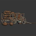 Vintage Handcrafted Sculpture Carving With Clay Pots Cart And Wooden Wheels