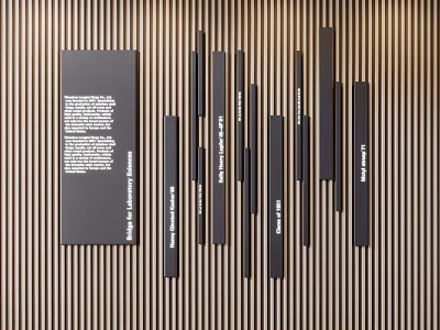 Modern Black Signage With Text Panels Arranged On Striped Indoor Wall 3d model