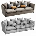 Gray Multi Seater Sofa With Multiple Decorative Pillows In Brown Gray And Checkered Patterns 3d model