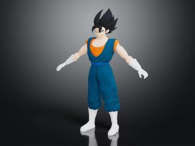 Standing Anime Character Figure With Black Hair Blue Outfit Orange Lining White Gloves Boots 3d model