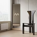 Stylish Hanging Chair In Modern Interior With Window Blinds Pendant Light And Cabinet