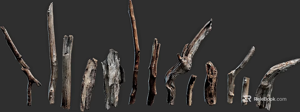 Natural Stone And Wood Pieces With Various Textures For Decorative Craft Projects 3d model 