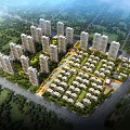 Aerial View Residential Master Plan With High Rise Buildings Low Rise Houses And Green Landscape