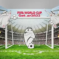 FIFA World Cup Qatar 2022 Stadium Scene With Mascot Trophy Flags And Soccer Balls