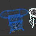Two Wicker Furniture Pieces with Dark Wooden Frame Oval Round Tabletop and Wicker Grid Design
