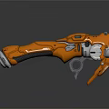 Futuristic Orange Weapon with Detailed Mechanical Structure and Ergonomic Grip Design