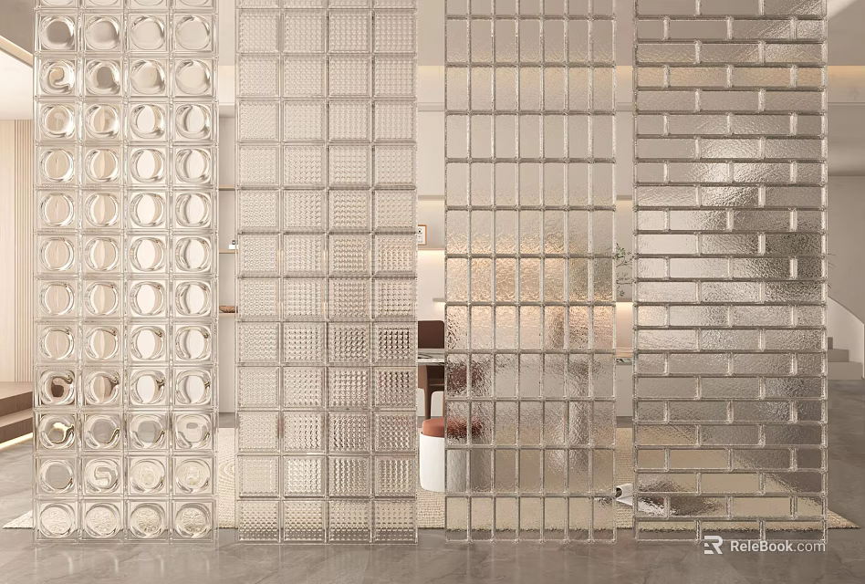 Modern Glass Brick Wall Design With Decorative Patterns And Translucent Texture 3d model 