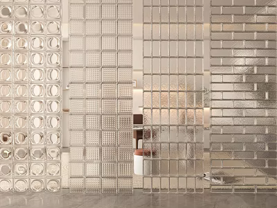 Modern Glass Brick Wall Design With Decorative Patterns And Translucent Texture 3d model