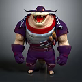 3D Shark Humanoid Character Model With Purple Outfit Red Scarf Shoulder Armor And Muscular Build