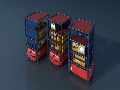 Stackable Red And Blue Multi Layer Display Shelves For Storage And Showcase Purposes 3d model