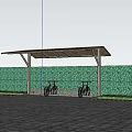 Outdoor Wooden Bike Shelter With Bicycle Racks Parked Bicycles Green Hedge Flowers