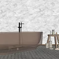 Modern Transparent Glass Bathtub With Wooden Stool Towels And Jars In Bathroom Interior