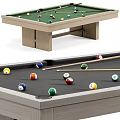 Billiard Room With Wooden Pool Table Green Felt Surface And Colorful Balls