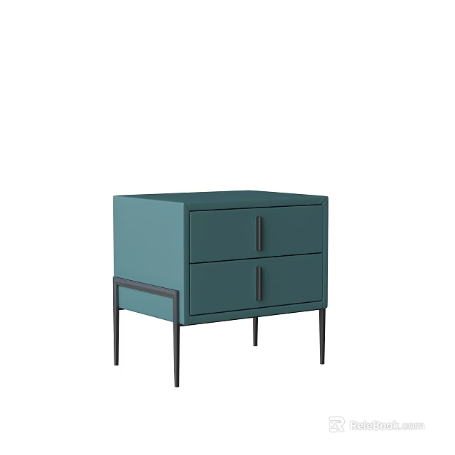 Elegant Modern Teal Bedside Table With Two Drawers And Black Legs 3d model