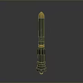 Green Military Guided Missile With Golden Tip And Cylindrical Body On Gray Display Background