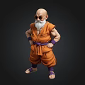 Animated Elderly Character In Orange Robe With Purple Belt White Beard And Sunglasses