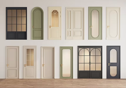 French interior door single door double door glass door 3d model