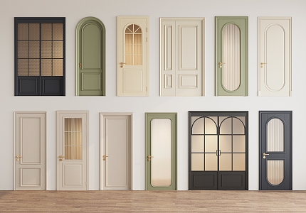 French interior door single door double door glass door 3d model