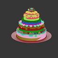 Three Tier White Cream Cake With Red Decorations And White Flower On Top
