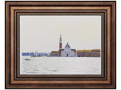 Decorative Wooden Photo Frame Featuring Venetian Landscape With Bell Tower And Boats 3d model