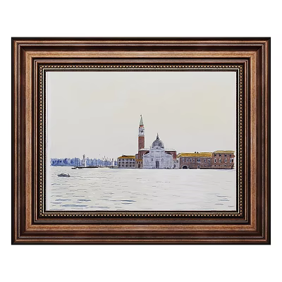Decorative Wooden Photo Frame Featuring Venetian Landscape With Bell Tower And Boats 3d model