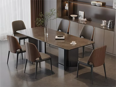 Elegant Modern Dining Table Set With Six Chairs Marble Top And Metal Frame 3d model