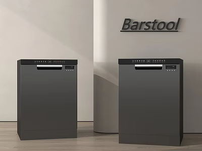 Modern Kitchen Interior With Two Black Dishwashers Light Wall And Wooden Floor 3d model