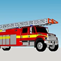 Red Fire Truck Featuring Extended Ladder and Yellow Stripes for Fire Emergency Response