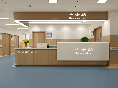 Modern Nurse Station Interior With Reception Counter Potted Plant And Computer 3d model