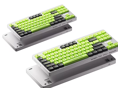 Wired TKL Audio Keyboards with Green Black Keycaps Gray Body Dual Design for Digital Use 3d model