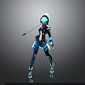 Blue Black Cyberpunk Female Character With Tech Gear And Futuristic Outfit Design