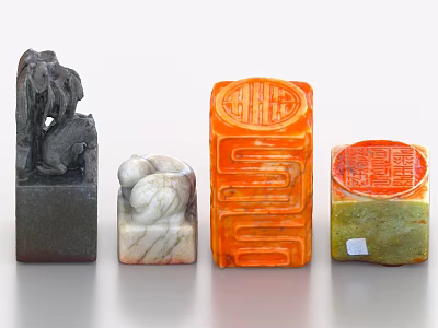 Traditional Chinese Decorative Ornament Set Featuring Stone Carvings Intricate Designs and Symbolic Characters 3d model
