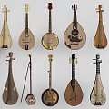 Traditional Wooden Stringed Musical Instruments Various Artistic Designs And Craftsmanship Collection