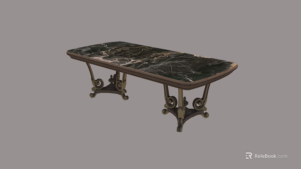 Classic Elegant Dining Table With Polished Marble Tabletop And Intricate Metal Legs 3d model 