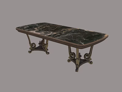 Classic Elegant Dining Table With Polished Marble Tabletop And Intricate Metal Legs 3d model