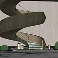 Modern Gold Spiral Staircase With Glass Railing Marble Floor Green Plants And Lighting