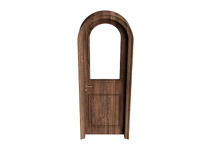 Wooden Arched Door With Small Glass Pane And Natural Texture For Interior Design 3d model