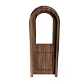 Wooden Arched Door With Small Glass Pane And Natural Texture For Interior Design