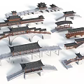 Traditional Chinese Landscape Bridges With Multiple Designs Including Pavilions And Tile Roofs