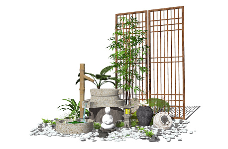 New Chinese style landscape sketch landscape sketch water drop landscape plant partition 3d model