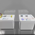 Two White Square Devices With Yellow Red Components Blue Lines And Purple Hand Icon 3d model