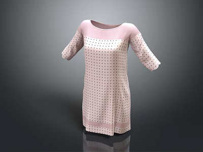 Pastel Pink Beige Polka Dot Round Neck Half Sleeve Simple Women Dress 3d model