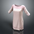 Pastel Pink Beige Polka Dot Round Neck Half Sleeve Simple Women Dress