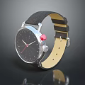 Luxury Leather Strap Watch With Round Dial Red Accent And Silver Case 3d model