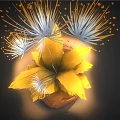 Vibrant Flower Plant With Yellow Leaves And White Dandelion-like Flowers In Brown Pot