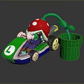 Green Kart Featuring Character With Red Mushroom Hat And Green Flower Pot